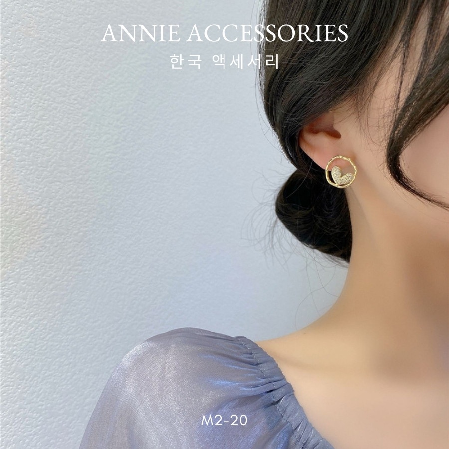 Bông tai tim tròn đính đá mạ vàng phong cách hiện đại cá tính ANNIE - M2-20