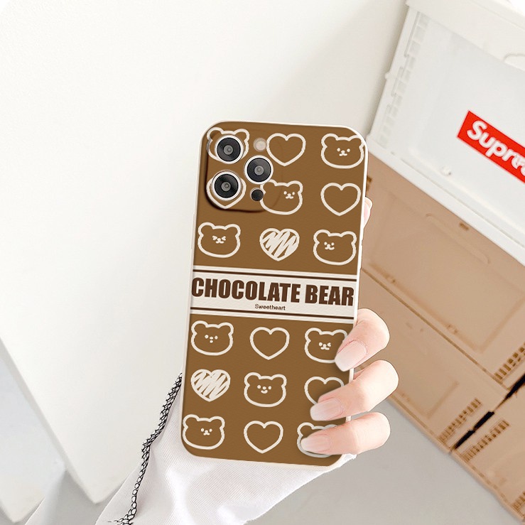 Ốp lưng iphone gấu nâu brown cạnh vuông ốp iphone caro 7plus/8/8plus/x/xr/xs/11/12/13/pro/plus/promax/6/6plus/6splus/