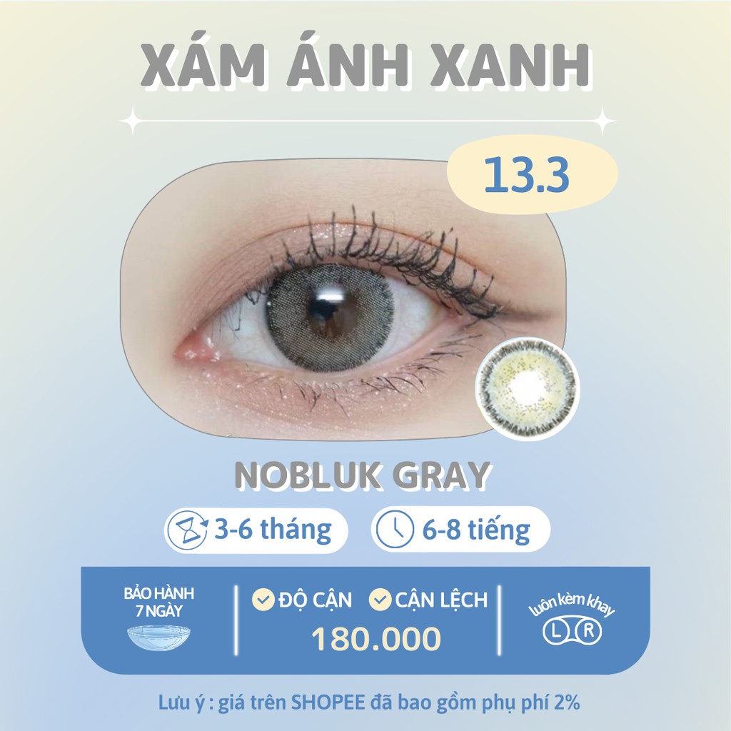 Kính áp tròng xám ánh xanh Nobluk gray - Made in Korea | Hạn sử dụng 3-6 tháng | Lens cận