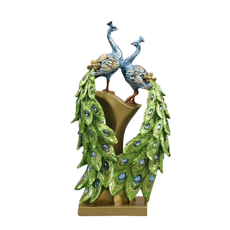 Bình hoa chim công xanh cát tường SG.DECOR tượng trang trí kệ tủ phòng khách quà tặng khai trương tân gia Quà Cưới