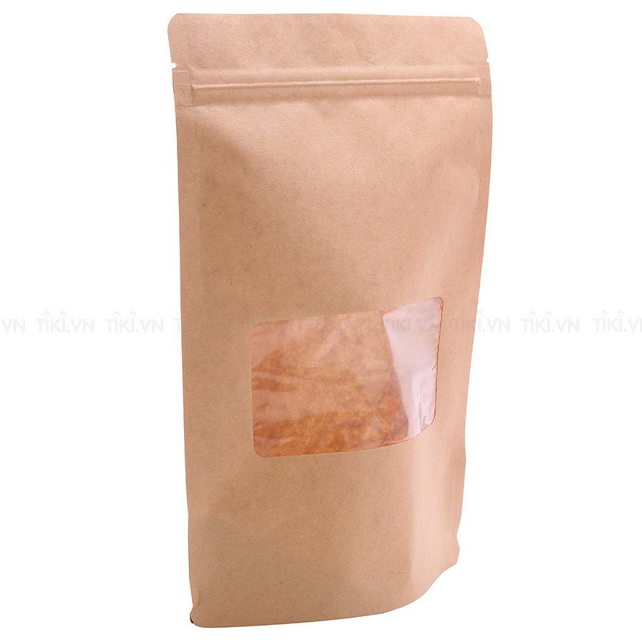 100GR bao bì túi zip giấy kraft đáy đứng có cửa sổ đựng thực phẩm khô