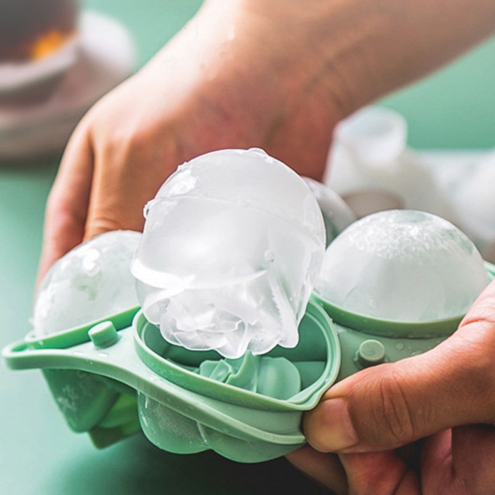 Khay Đá Hoa Hồng Tủ Lạnh 4 Viên Có Nắp Đậy, Khuôn Làm Thạch Hoa Quả Hình Hoa Hồng Có Nắp Đậy Tiện Lợi