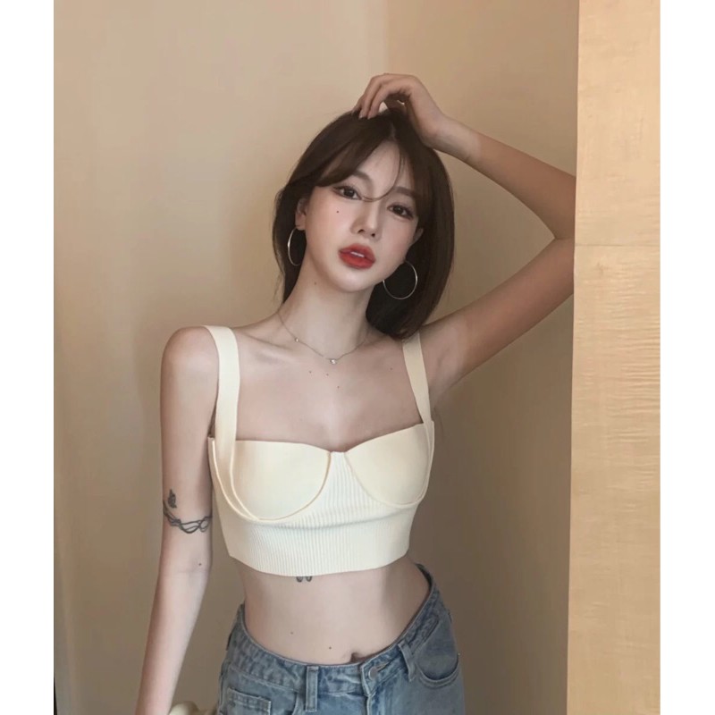 Áo len 2 dây croptop cúp ngực