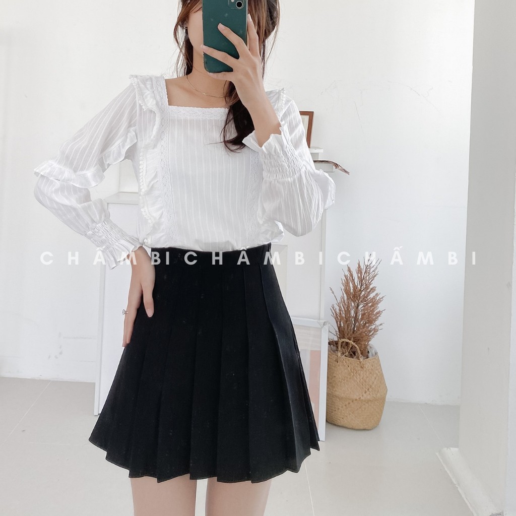 [SALE] Áo Kiểu Cổ Vuông Ren Tay Túm Bèo Ngực Cực Xinh Freesize - A.119 | BigBuy360 - bigbuy360.vn