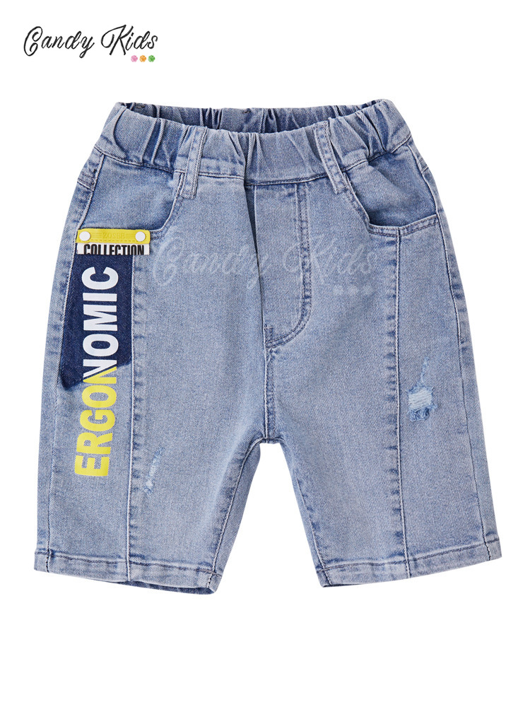 Quần Short Denim In Chữ Thời Trang Cho Bé Trai 3-12 Tuổi