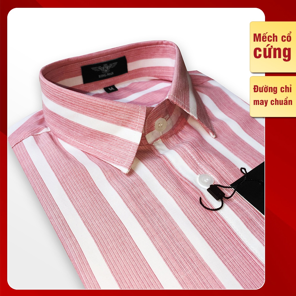 Áo sơ mi kẻ sọc nam tay dài đỏ nhạt theo phong cách sơ mi Hàn Quốc công sở lịch lãm