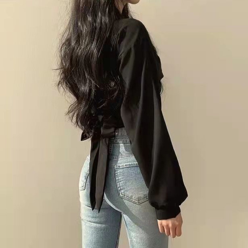 IELGY Áo Sơ Mi Ngắn Lưng Cao Kiểu retro Cá Tính Cho Nữ