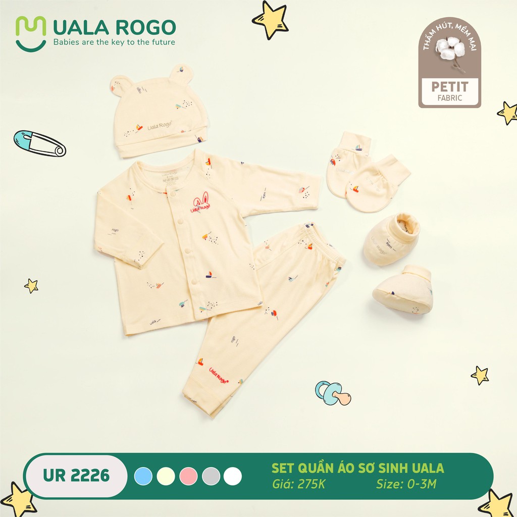 Set combo Uala Rogo sơ sinh petit siêu mềm mịn cao cấp dài tay cúc giữa in giao thông bé trai bé gái Uala Rogo 2226