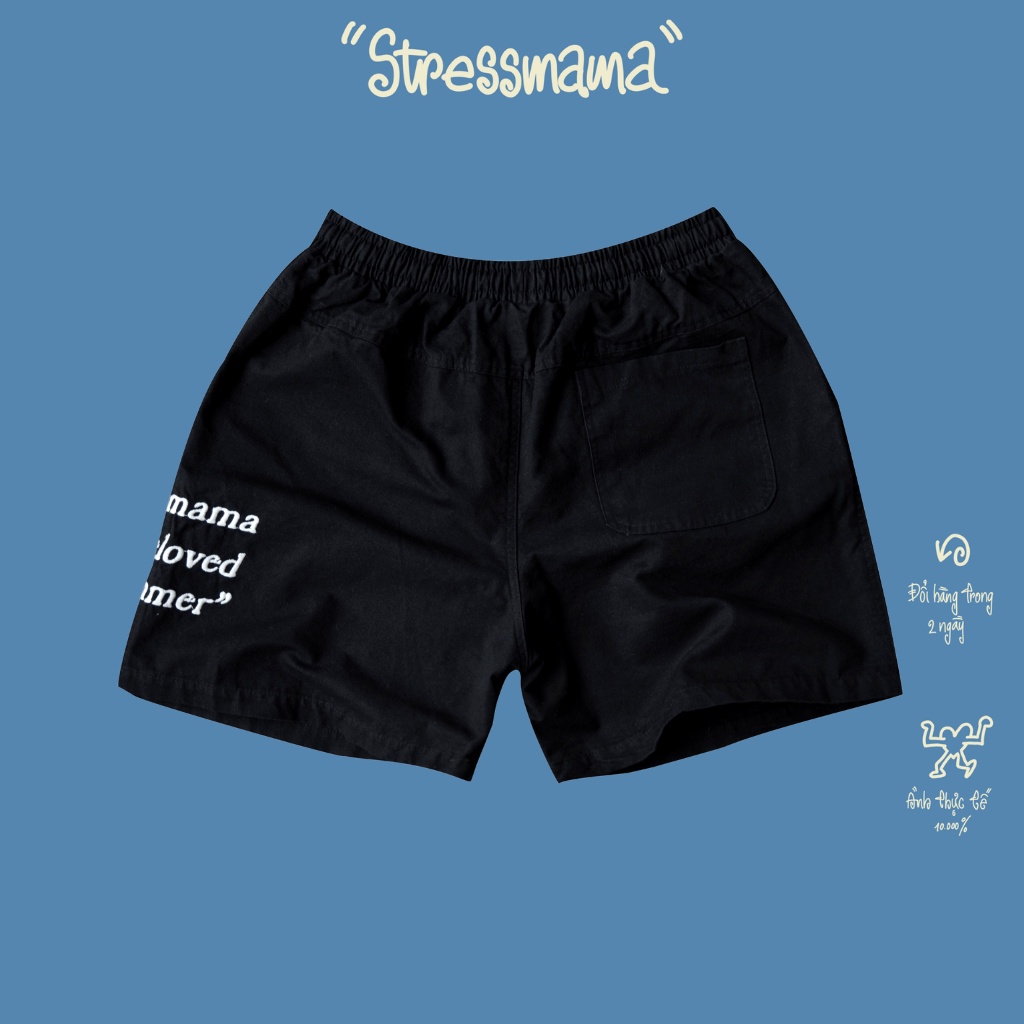 Stressmama Quần Shorts OBS SHORTS màu Đen chất liệu bố 100% Cotton, chi tiết thêu, thoáng mát Local Brand
