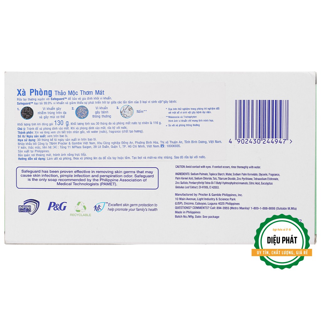 ⚡️ [Combo 3] Xà Phòng, Xà Bông Cuc Safeguard Thảo Mộc Thơm Mát 130g/Cục