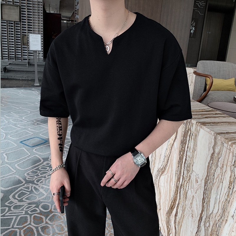 Áo phông cổ V nam nữ ngắn tay chất tici cao cấp form rộng Hàn Quốc, áo thun cổ tim nam nữ unisex thoáng mát dễ phối đồ