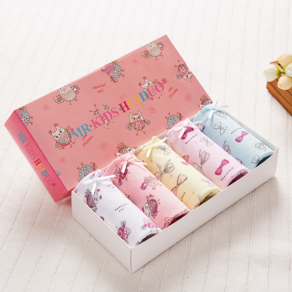 Set hộp 5 quần chip tam giác, quần lót trẻ em cotton cao cấp mềm mịn thoáng mát dành cho bé gái QL10