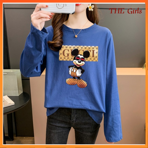 Áo Thun Dài Tay Dáng Rộng In Hình Chuột Mickey Thời Trang Cho Nữ Cb84
