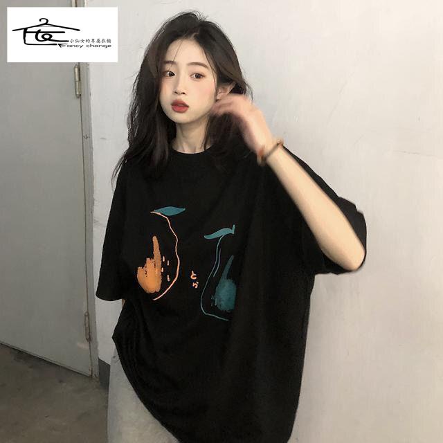 Áo Thun Tay Ngắn Cổ Tròn Màu Đen Phong Cách Nhật Bản Thời Trang Mùa Hè Cho Nữ