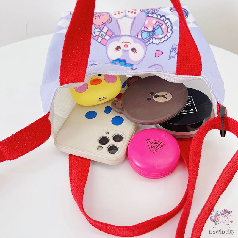 Túi Xách Đeo Vai Vải Bạt Họa Tiết Hoạt Hình Phong Cách Hàn Quốc Đáng Yêu Dành Cho Trẻ