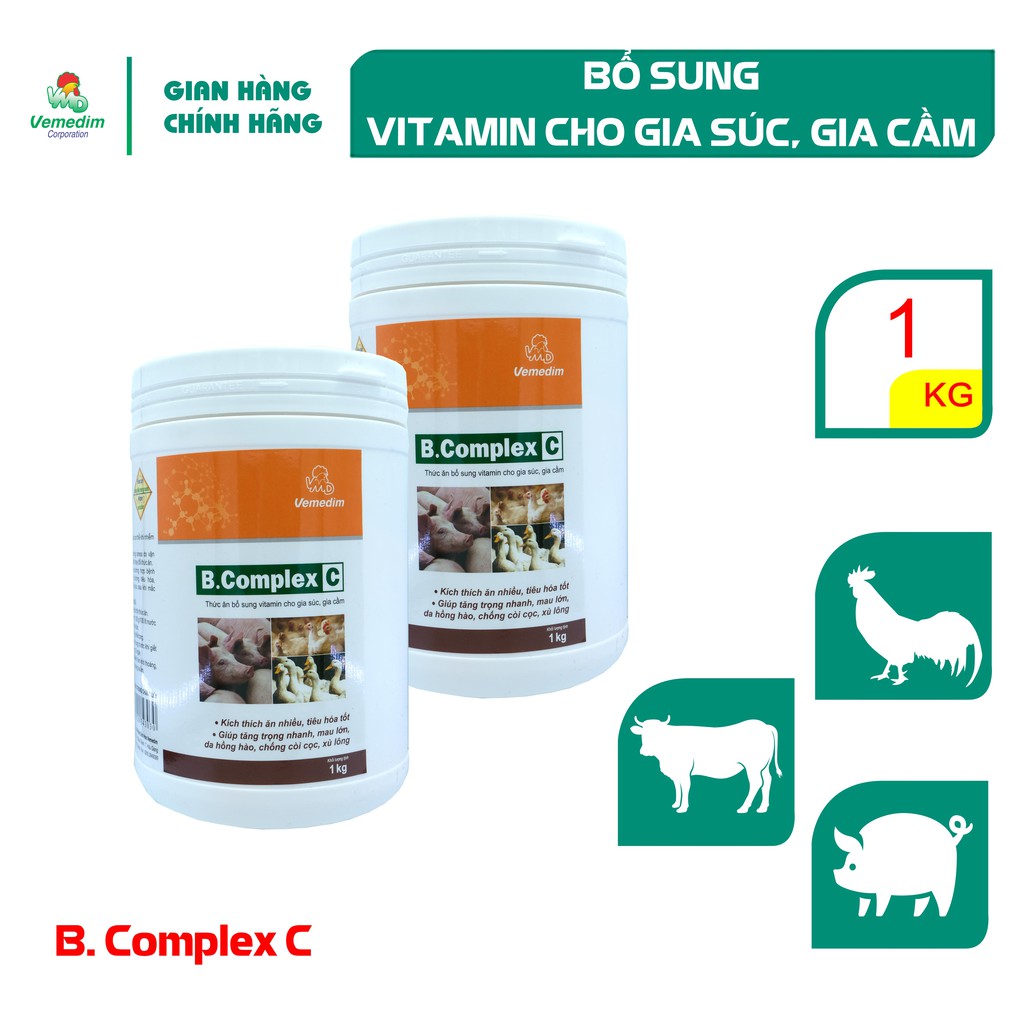 Vemedim B complex C tan thức ăn bổ sung vitamin tăng đề kháng cho gia súc, gia cầm, lon 1kg