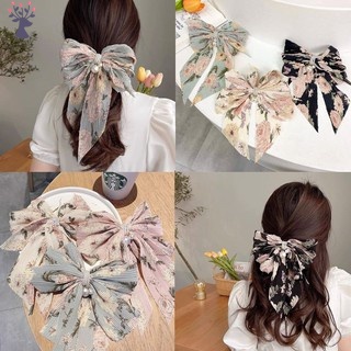 Kẹp tóc hình nơ đính ngọc trai giả bằng thép làm thủ công cho nữ