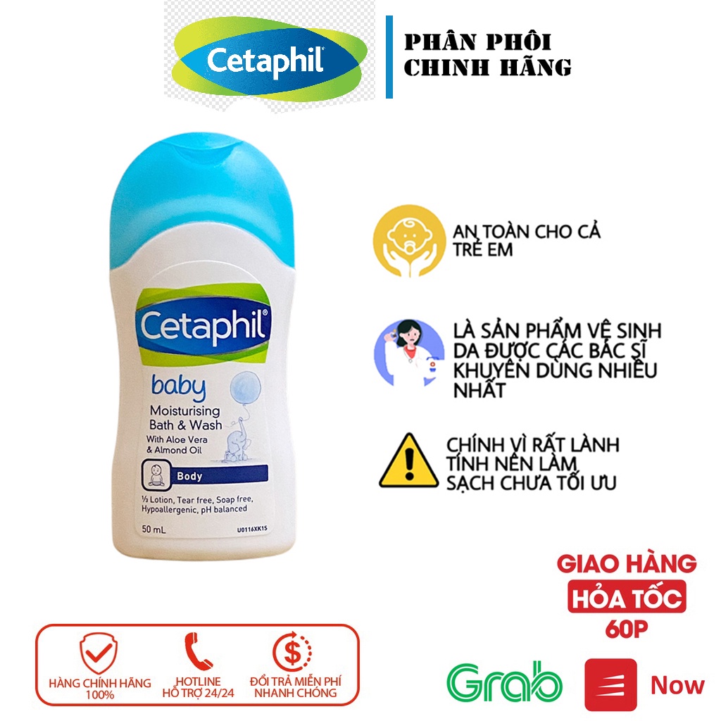 (Date Xa) Sữa Tắm Dưỡng Ẩm Cho Bé Cetaphil Baby Moisturising Bath & Wash Lọ 50ml