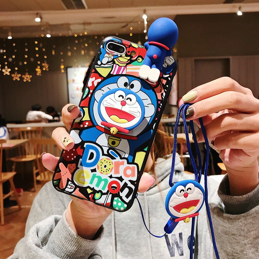 iPhone 11 Pro Max X Xs XR 6 6s 7 8 Plus 6+ 6s+ 7+ 8+ Deraemon Cartoon Enboss Cover Phone Back Cover Casing+Stand+Lanyard YKHP 05