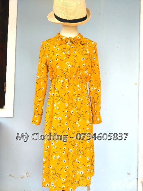 Váy hoa nhí vintage tay dài