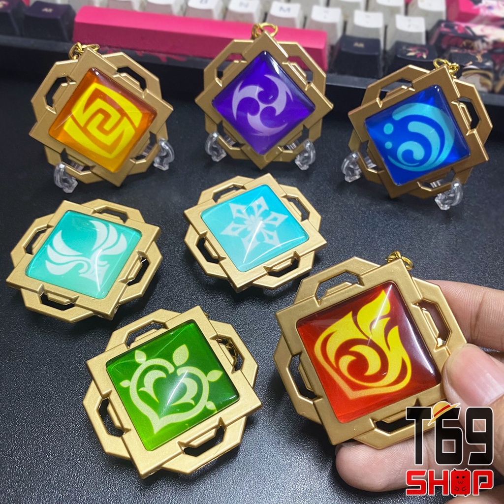 [Có dạ quang] Móc khóa kim loại Nguyên tố Vision game Genshin Impact: Inazuma, Liyue, Mondstadt, Sumeru