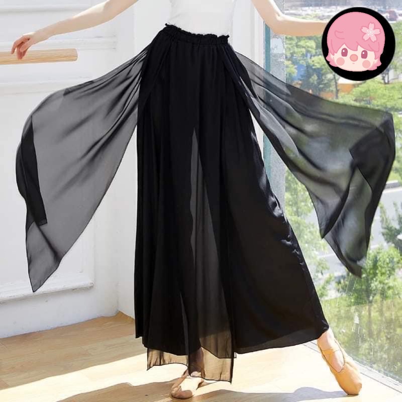 Quần ống rộng múa cổ trang Trung Quốc phối màu 4 tà trước sau