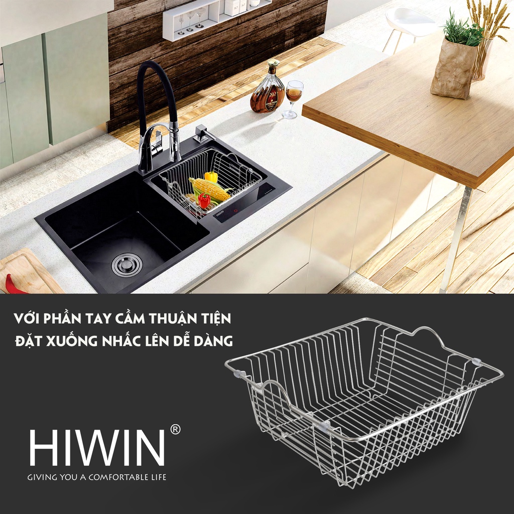 Kệ giỏ inox để bồn chậu rửa bát nhà bếp, đựng rau củ quả đa năng HIWIN KS-05