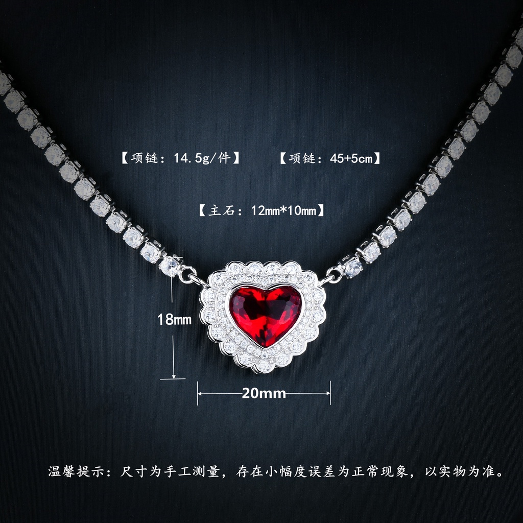 Vòng cổ Mặt Trái Tim Đính Đá Ruby Sang Trọng-JHS2-S