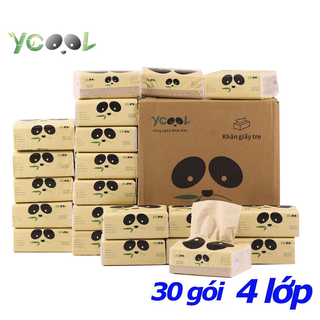 [HCM-Lẻ gói]Giấy ăn gấu trúc YCOOL, khăn giấy Ycool , chất bột tre mềm siêu dai gói [260 tờ] hàng nội địa trung quốc