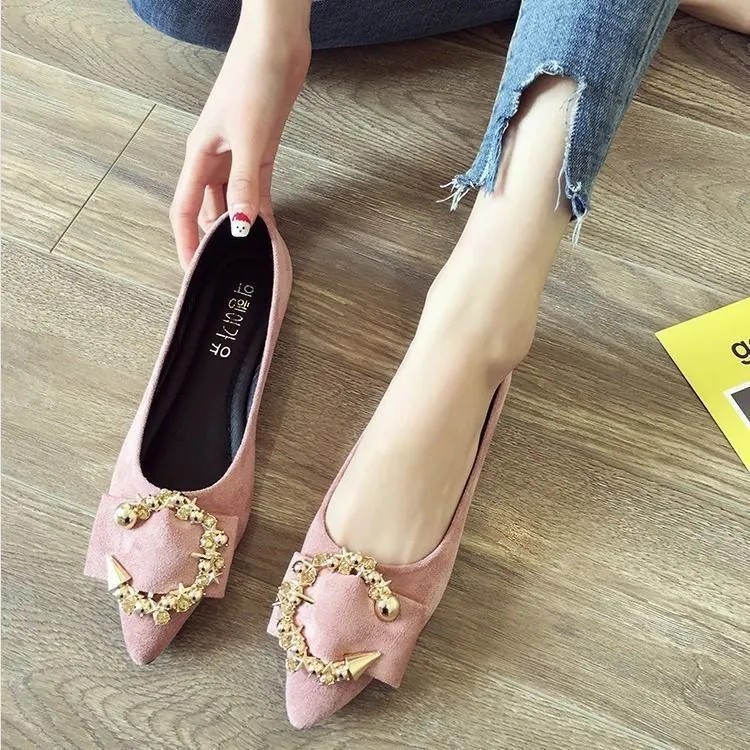 MURIOKI Giày búp bê thời trang Hàn Quốc thiết kế mũi nhọn đế bệt miệng nông dễ thương xinh xắn cho nữ