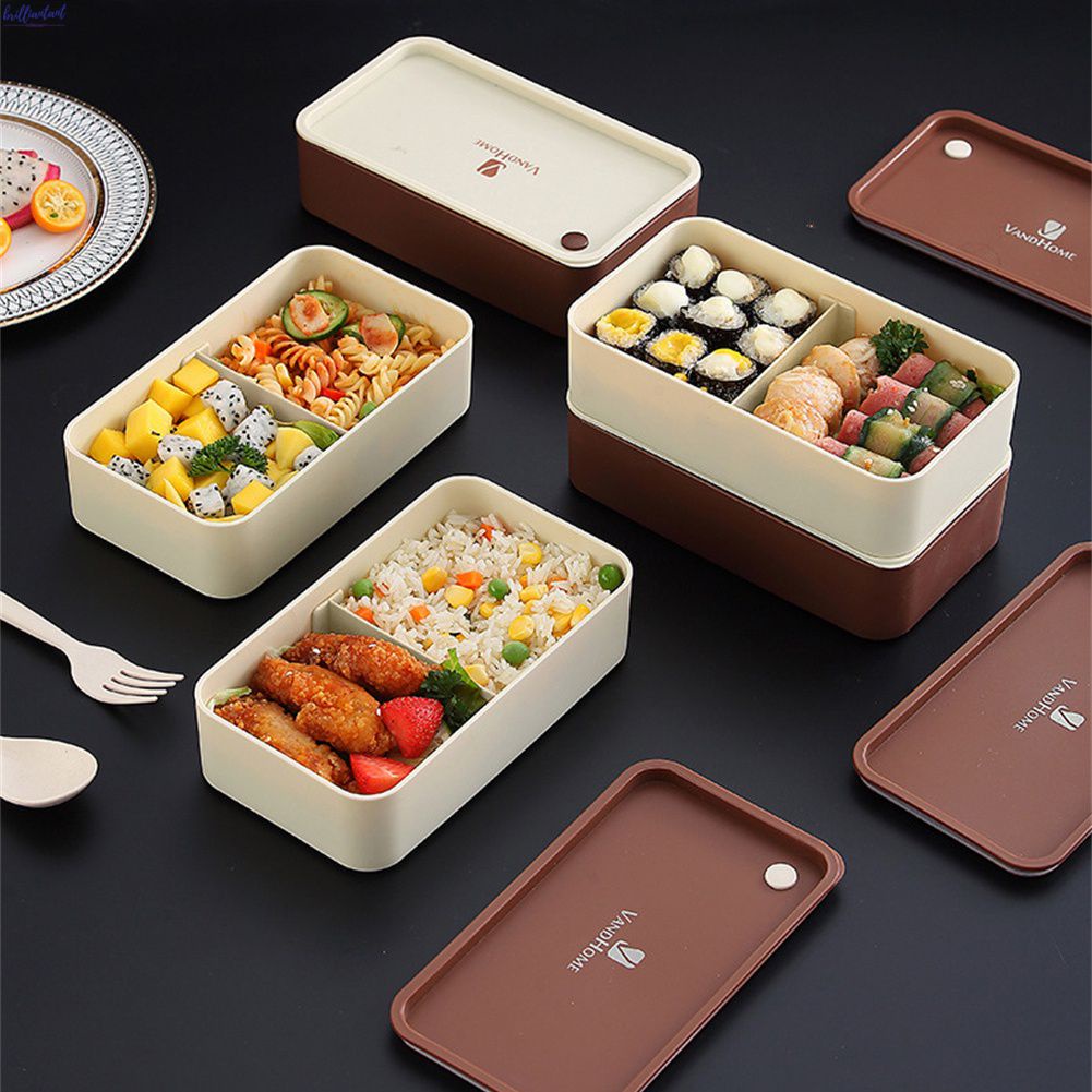 Phong Cách Nhật Bản Mang Theo Công Suất Lớn Bento Nhựa Ngăn Hộp Cơm Có Thể Được Lò Vi Sóng Nhiệt Bri