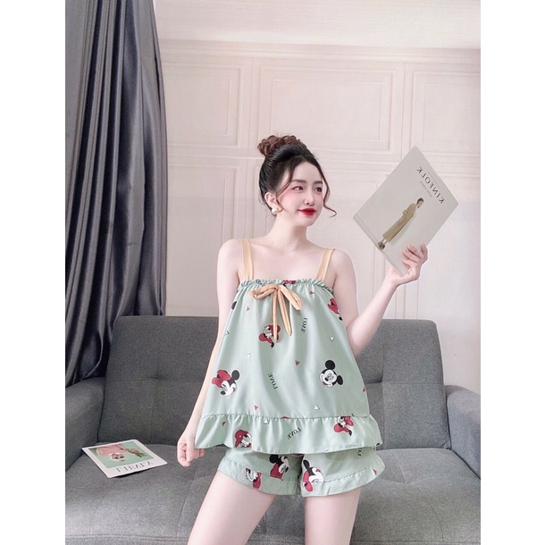 Set đồ bộ 2 dây mặc nhà chất kate lụa siêu mát freesize dưới 60 kí | BigBuy360 - bigbuy360.vn