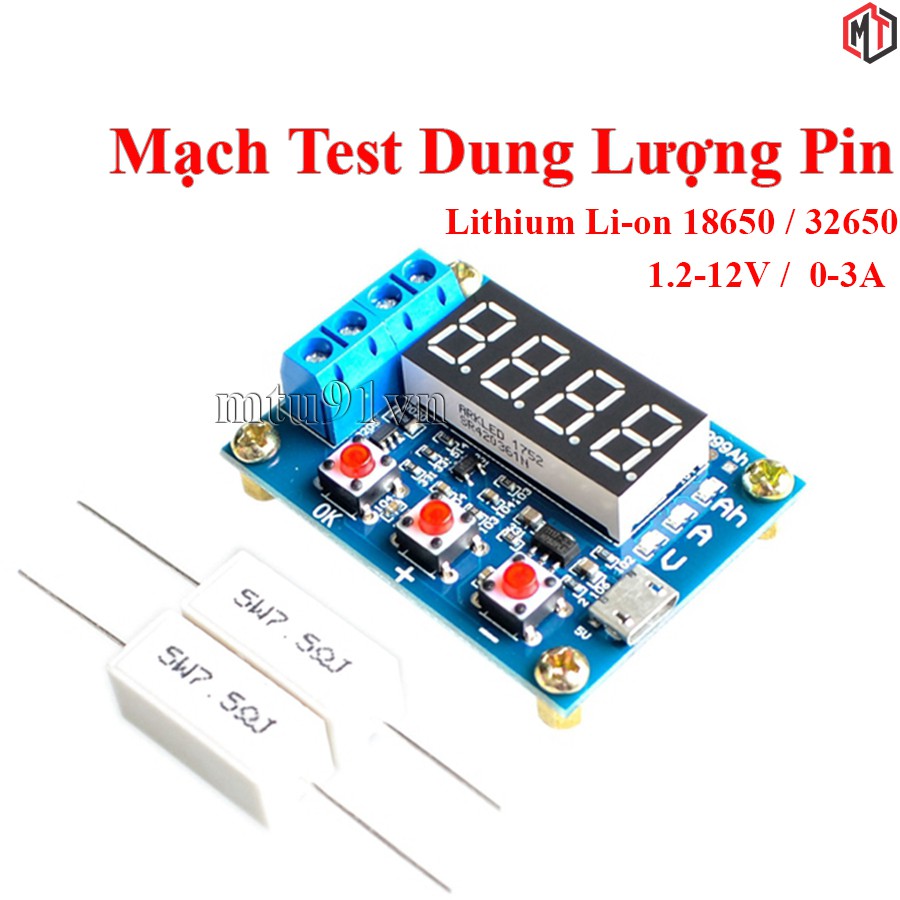 Mạch Test Dung Lượng Pin Lithium Li-on 18650 / 32650 Kèm Trở Sứ Công Suất  ( 1.2-12V, 0-3A)