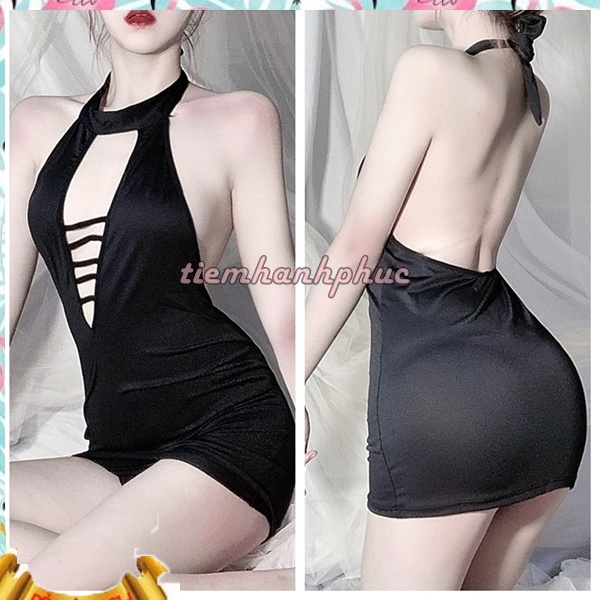 Váy cosplay nữ DJ | tiếp viên bar sàn ôm body cổ yếm khoét ngực sâu hở lưng cực hot