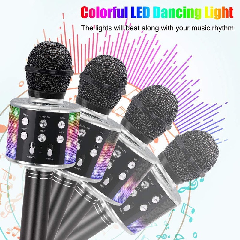 WS-858 Mic Hát Karaoke Bluetooth Không Dây Kèm loa Âm vang Ấm mic hát karaoke cầm tay mini micro [HT00001]