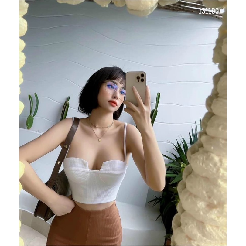 [KÈM VIDEO] Áo 2 dây thun gân khoét ngực croptop ôm body