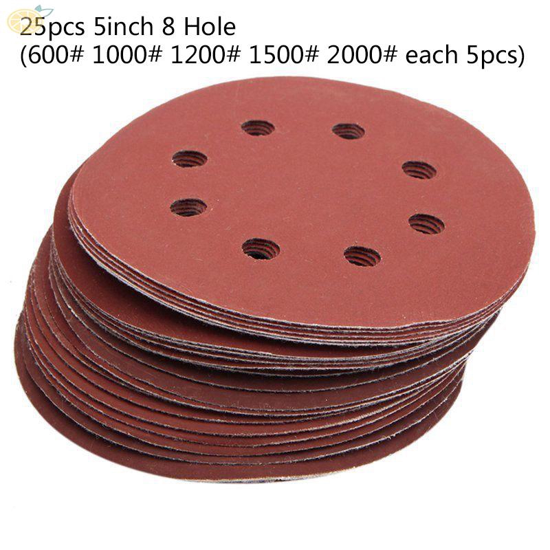 Bộ 25 đĩa nhám 8 lỗ 125mm 600-2000 Grit