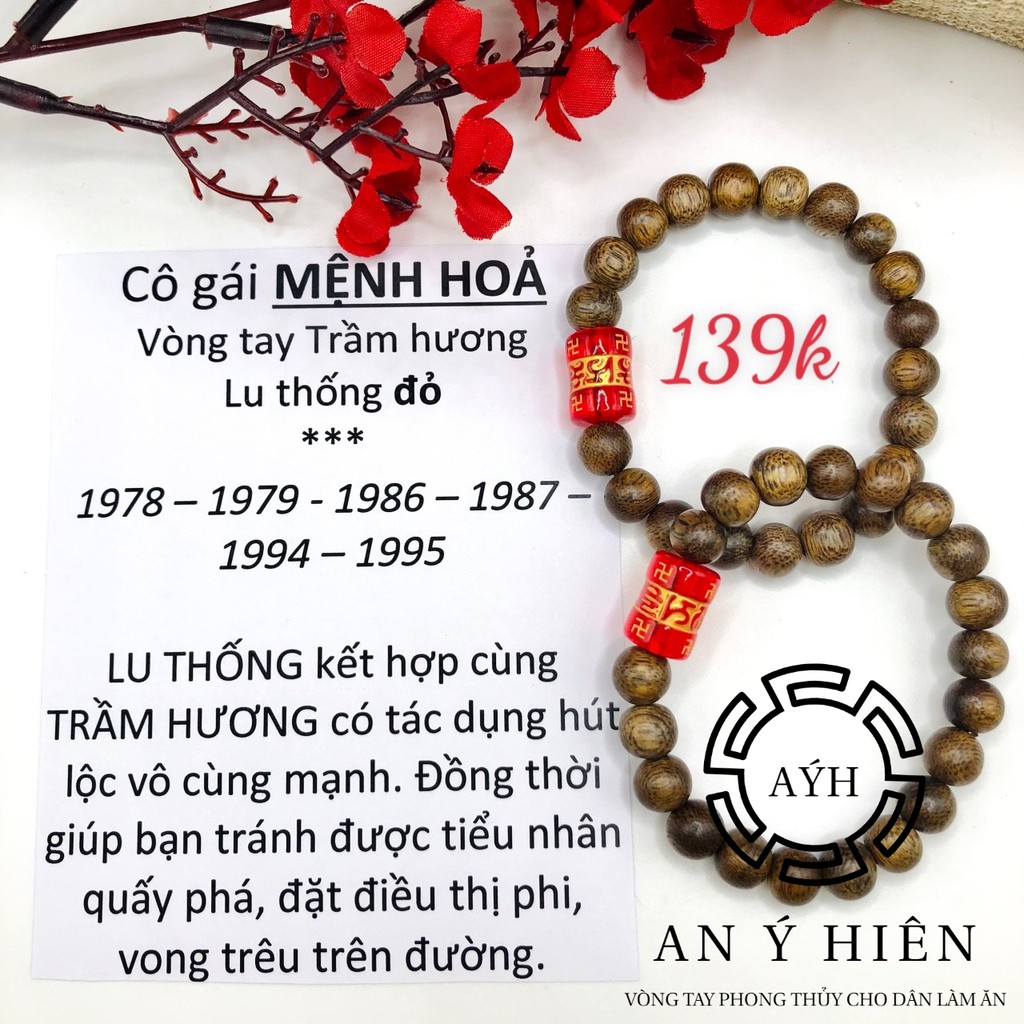 Vòng trầm hương lu thống mệnh Hoả 8 li