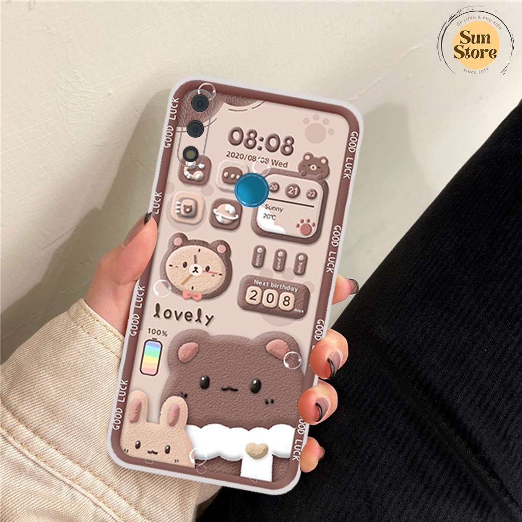 Ốp lưng Vsmart Star 3 - Star 4 hoạ tiết 3D nền kẻ caro, gấu đáng yêu viền dẻo