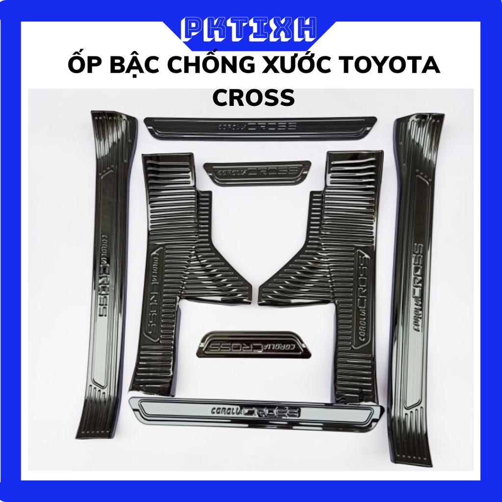 Bộ 8 miếng ốp bậc cửa trong ngoài chống trầy xước xe Toyota corolla cross