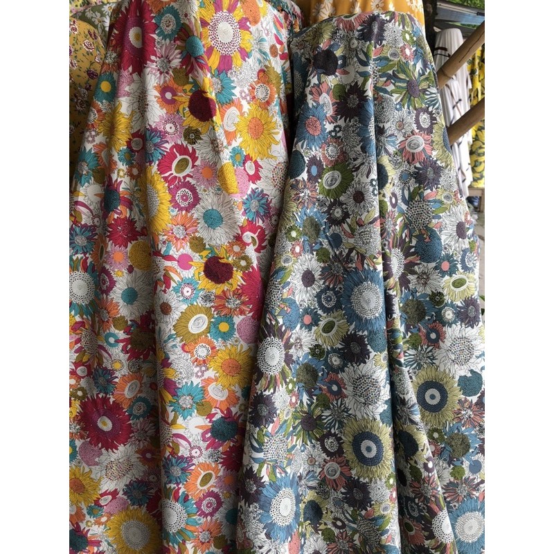 vải thô cotton hoa hướng dương nhiều màu mềm mát