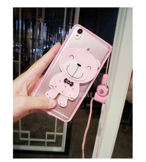 Ốp iphone gấu hồng có gương 6/6plus/7/8/X