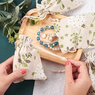 Túi vải bố linen dây rút họa tiết vintage thỏ gấu hoa lá cá xanh đựng phụ kiện tiện lợi - namimi