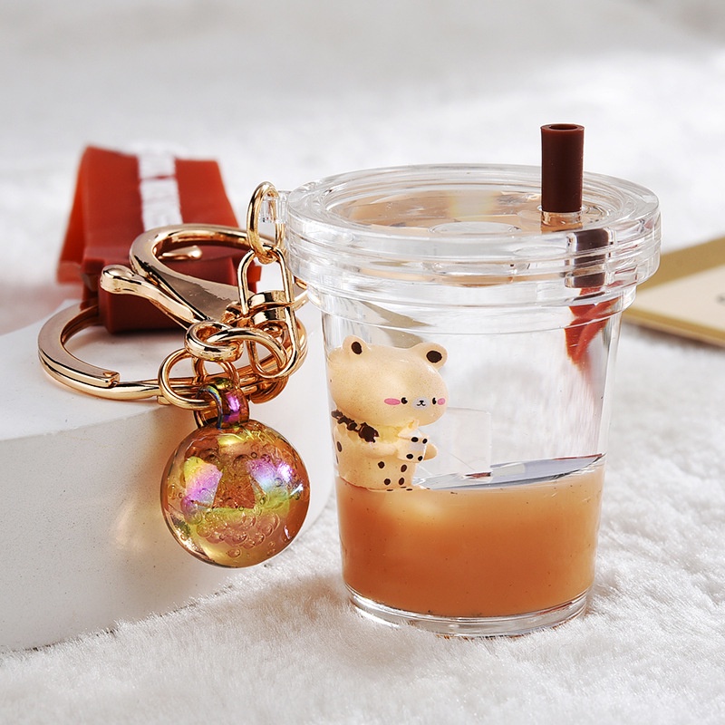 Móc Khóa Hình Ly Trà Sữa Đính Hạt Ngọc Trai Dễ Thương