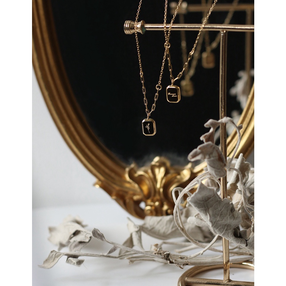 Dây Chuyền Titan Nữ Mặt Chữ Nhật Khắc Hoa ERASHOP 079985 - Cá Tính, Vintage, Phụ Kiện Giá Rẻ