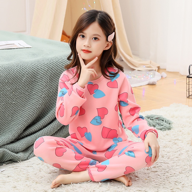 Bộ Đồ Ngủ 2 Món Bằng Vải Lông Cừu Dày In Hoạt Hình Giữ Ấm Mùa Đông Kích Thước 110-170 Dành Cho Bạn Gái Tuổi Teen