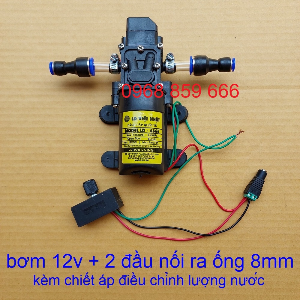 Bơm phun sương mini 12v, bộ nguồn adapter 12v-5a, chiết áp điều chỉnh tốc độ, máy bơm tăng áp