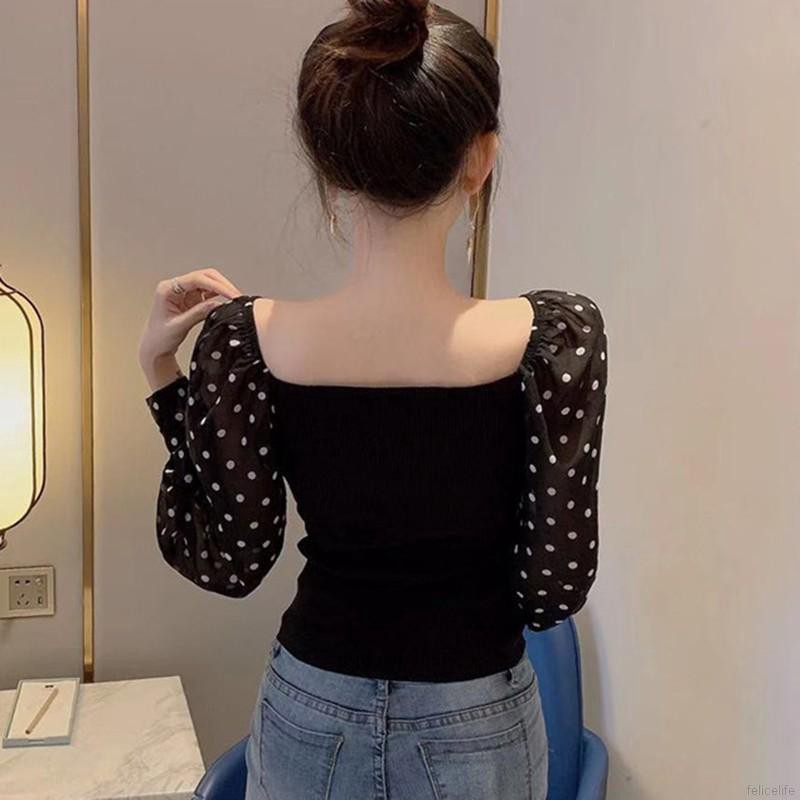 Áo nữ trễ vai họa tiết chấm bi thời trang quyến rũ