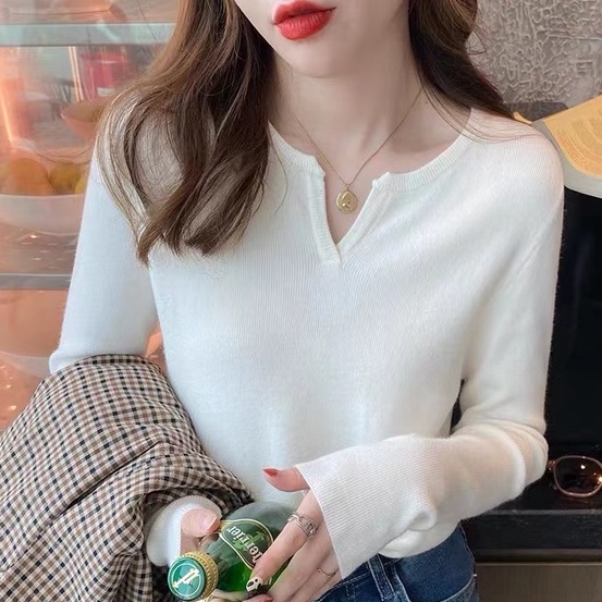 Áo len ZHELIHANGFEI tay dài cổ chữ V phong cách phương Tây dễ phối đồ thời trang