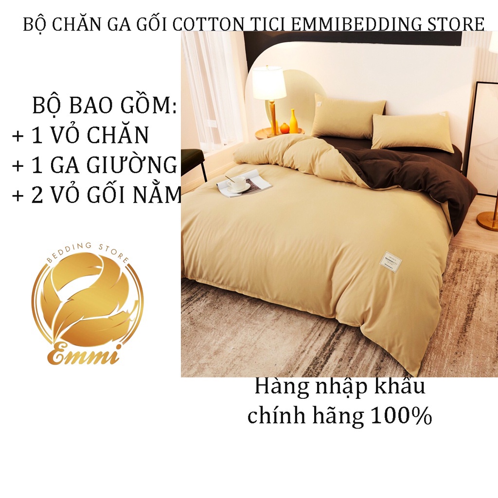 Bộ Chăn Ga Gối Cotton TC Emmidecor cao cấp - Vàng phối nâu giá tốt